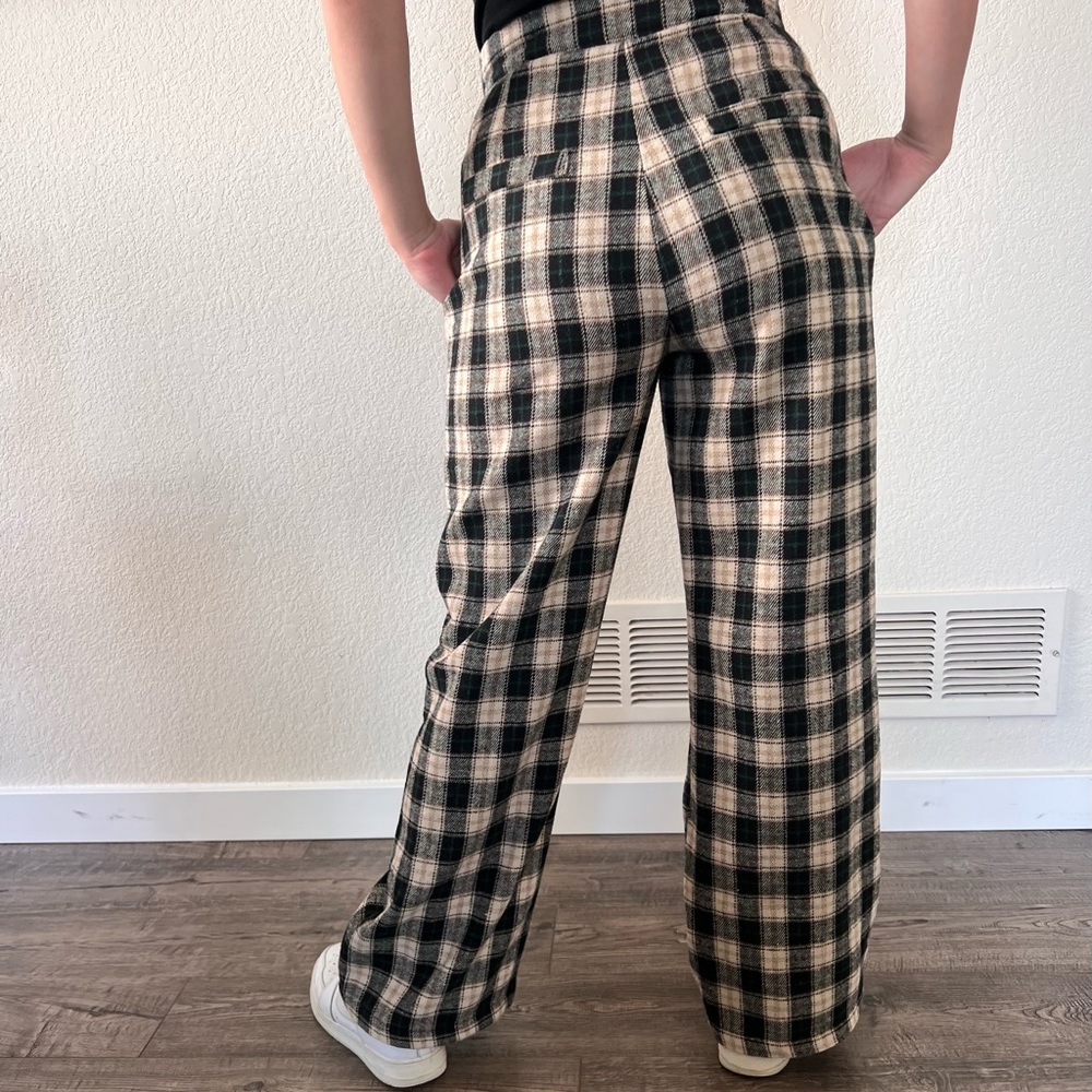 Plaid Pattern Wide Leg Pants